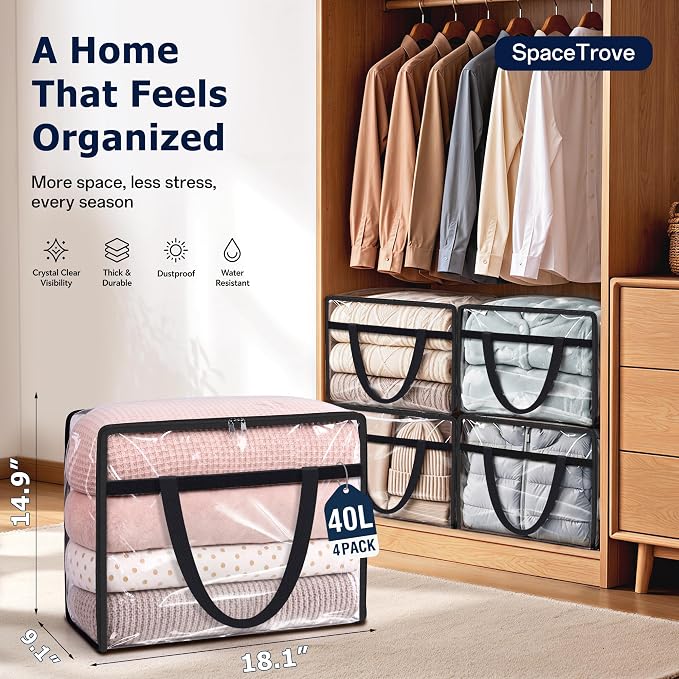 SpaceTrove Clear Storage Bags, foldable waterproof moving bags store comforters - Image 2