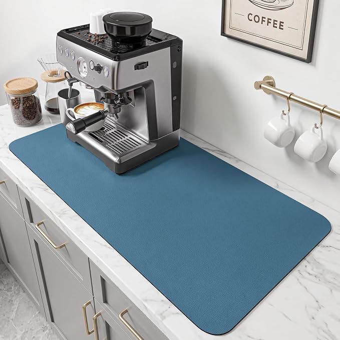 PoYang 31.5x17 Inch Coffee Mat, Extra Large Dish Drying Mat, Sea Blue | Quickly by PoYang