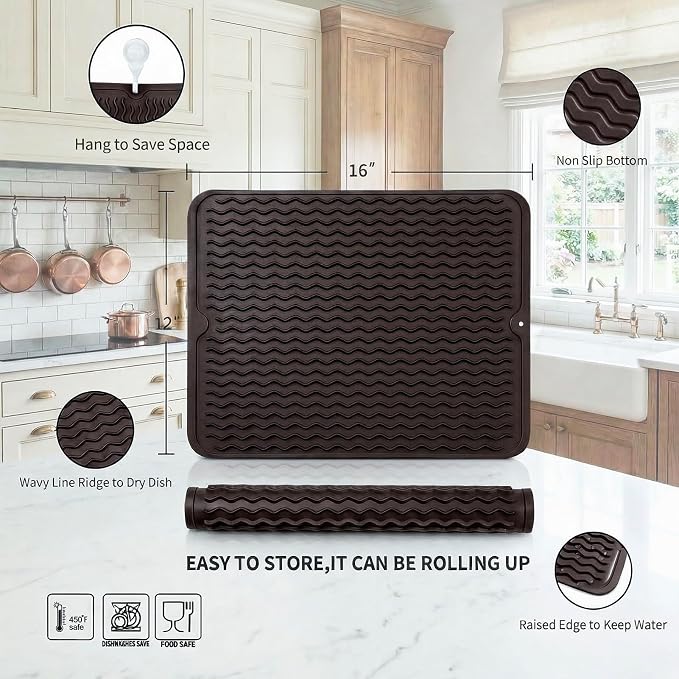 MicoYang Silicone Dish Drying Mat — Quick-Dry Ridges Counter & Sink Pad - Image 2