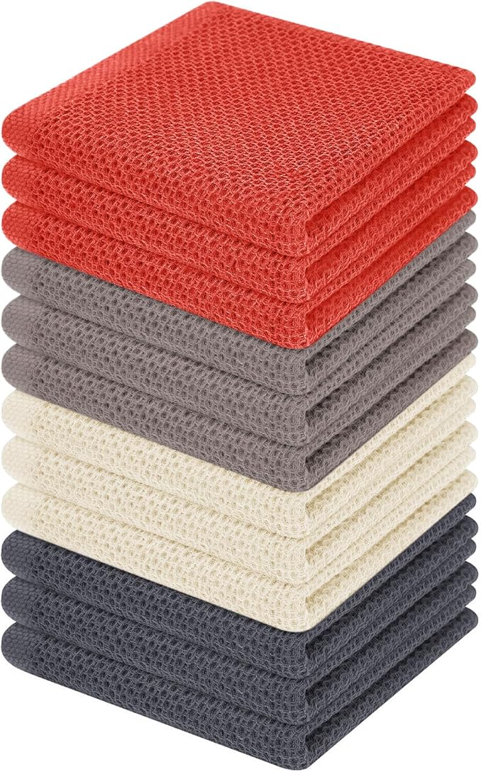 Homaxy 100% Cotton Waffle Weave Kitchen Dish Cloths 12-Pack, Ultra Soft by Homaxy