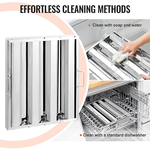 VEVOR Commercial Hood Filter, 15.5W x 19.5H Inch Range Hood Filters, Stainless Steel Restaurant Range Hood Baffle Filter for Grease Rated Commercial Kitchen Exhaust Hoods, 3 Grooves, Pack of 6
