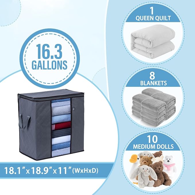 VENO 3 Pack Large Clothes Storage Bag w/Reinforced Handle 16 Gallon | Thick - Image 4
