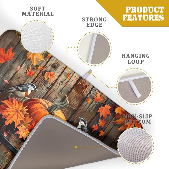 Fall Pumpkin Dish Drying Mat for Kitchen Counter 18x24 Inch Autumn Maple Leaves - Image 4