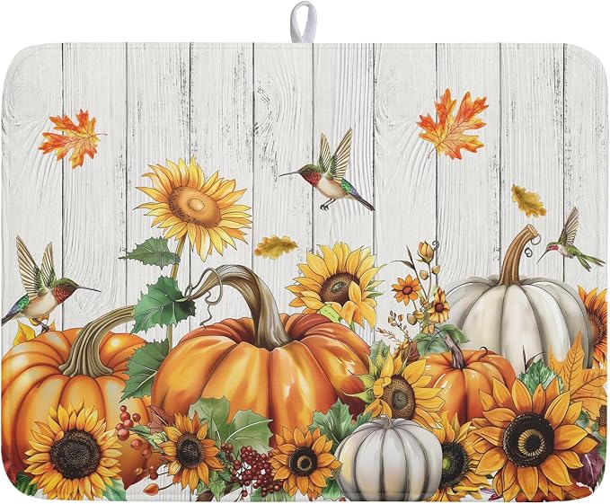 Autumn Harvest Pumpkin Dish Drying Mat by Kawani