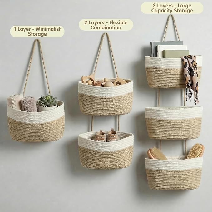 Hanging Basket, Over Door Organizer, 3 -Tier Wall Basket - Image 5