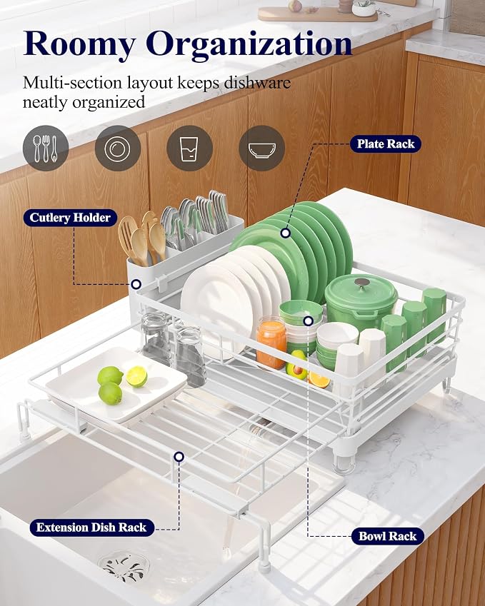 Kitsure Adjustable Dish Drying Rack, 15.6''-25.2''L × 16.9''W, Rust-Resistant - Image 2