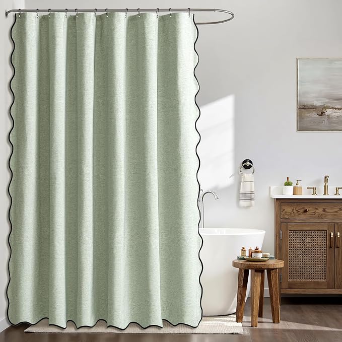 MIULEE 72"x84" Extra Long Scalloped Linen Shower Curtain Sage Green - Image 2