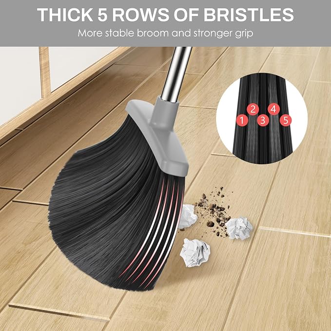 Broom and Dustpan Set for Home, 51-in Long Adjustable Handle Angle Broom and - Image 5