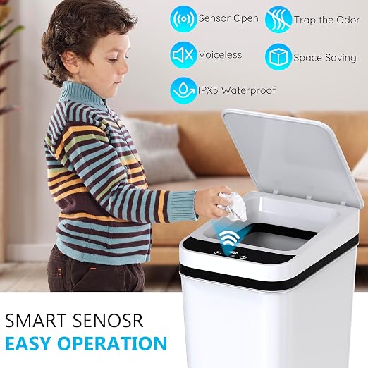Bathroom Small Trash Can with Lid, Automatic Garbage Can, 2.6 Gallon | 3 Pack - Image 2