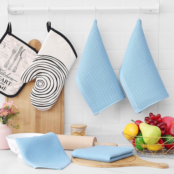 Homaxy 100% Cotton Waffle Weave Kitchen Dish Cloths 8-Pack, Sky Blue | 12 x 12 - Image 6