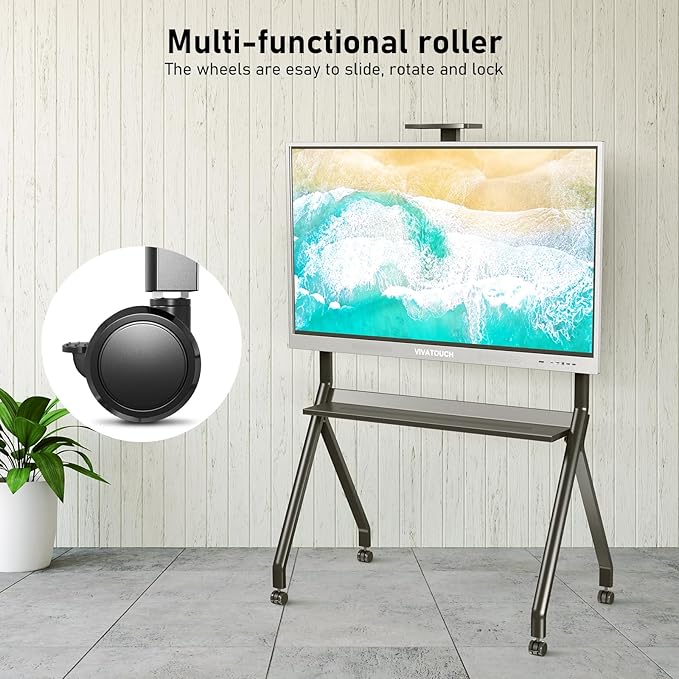 Smart Board Stand for 55"- 86'' Interactive Whiteboard, Mobile Stand for Smart Whiteboard, Lockable Wheels Black