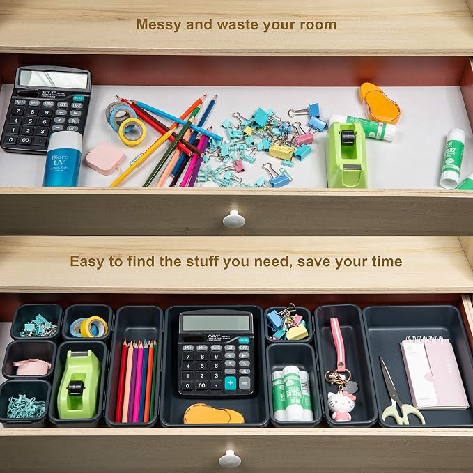 Gonice 18 PCS Black Desk Drawer Organizer Tray, Interlocking Drawer Organizers - Image 3