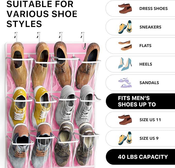 Simple Houseware 24 Pockets Large Clear Over the Door Shoe Organizer, 4 Durable - Image 3