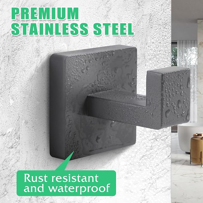 Towel Hooks for Bathrooms, Heavy Duty Stainless Steel Bathroom Hooks | Square - Image 2