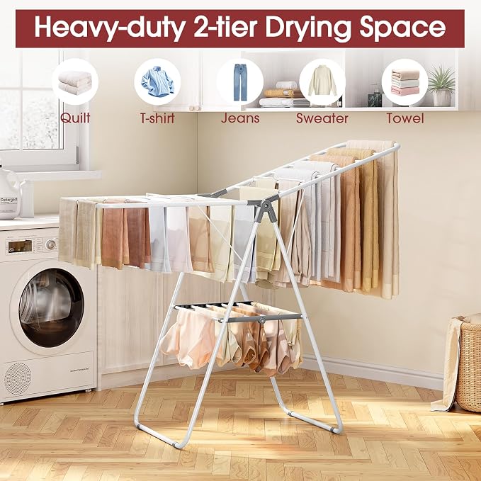 PEXCHASER Foldable Clothes Drying Rack | Adjustable Gullwings Space-Saving - Image 5