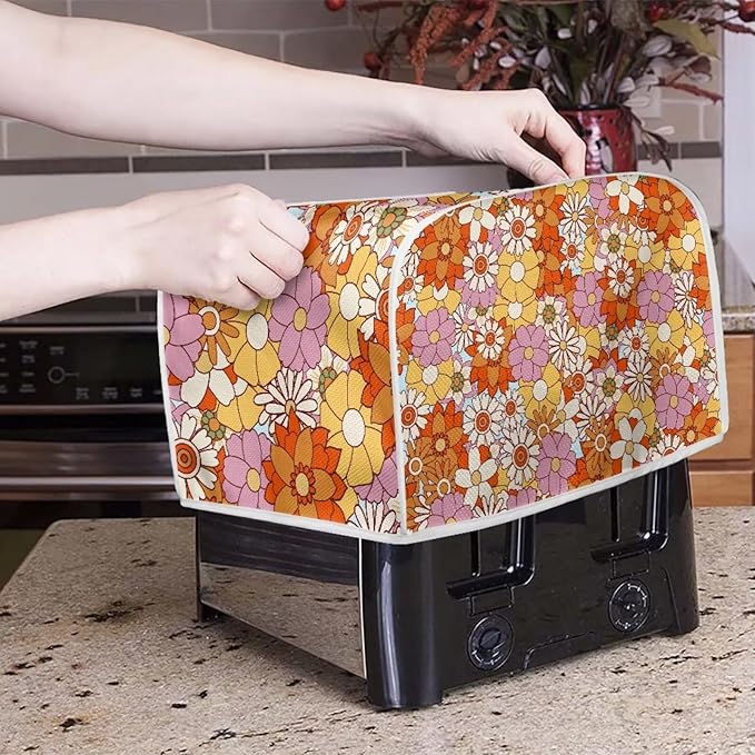 Hippie Floral Print Toaster Covers 2 Slice Dust Protection Bread Maker Covers Toaster Oven Cloth Cover Kitchen Accessories Washable Appliance Cover