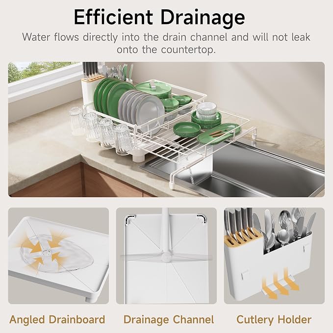 Runnatal Large Dish Drying Rack, Extendable Dish Rack Over Sink | Stainless - Image 5