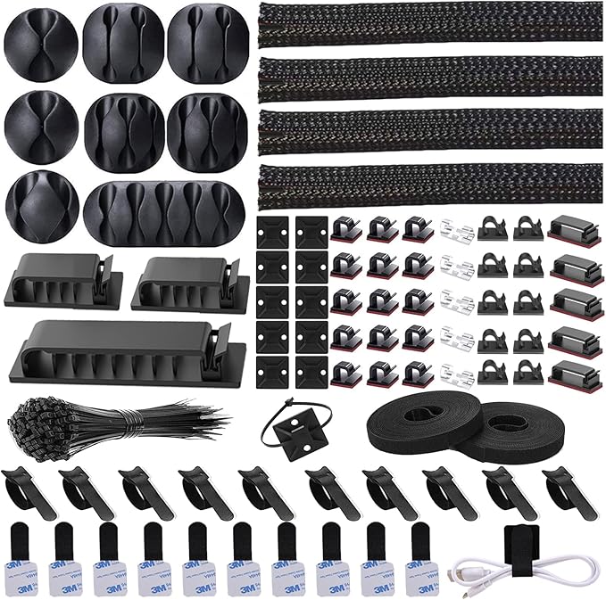 N NOROCME 192 PCS Cable Management Kit 4 Wire Organizer Sleeve | 11 Cable Holder by N+NOROCME