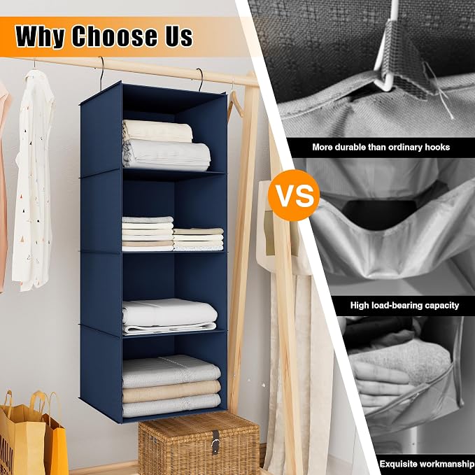 Hanging Closet Organizer 4-Shelf, Oxford Fabric Wardrobe Storage, shoes & - Image 7