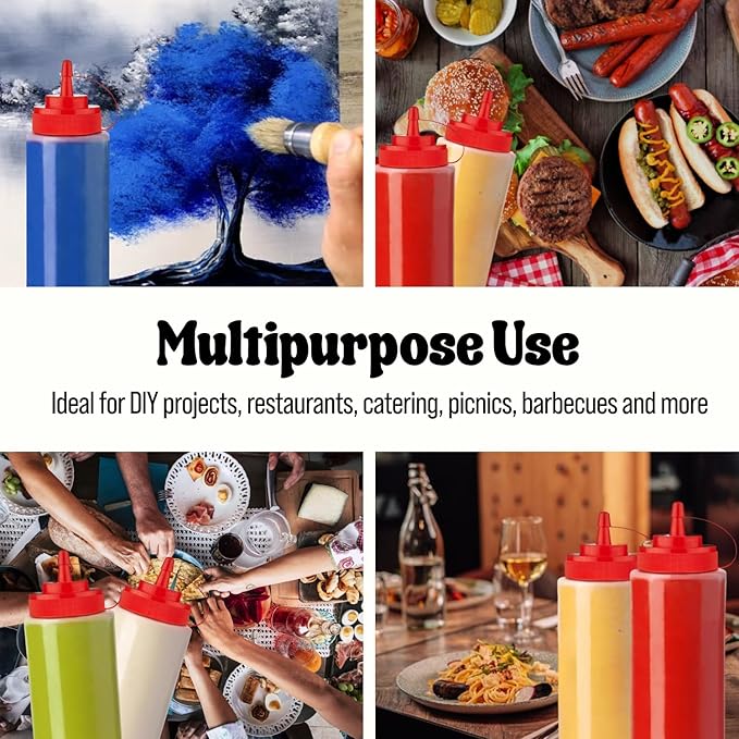 Norcalway 16 oz Condiment Squeeze Bottles for Sauces - Leak Proof - 6 Pack