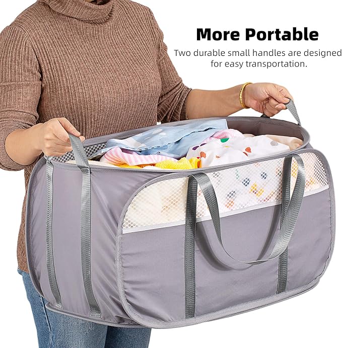 Pop Up Laundry Hamper, Holds 1.5 Loads, Honeycomb Breathable Laundry Basket | - Image 6