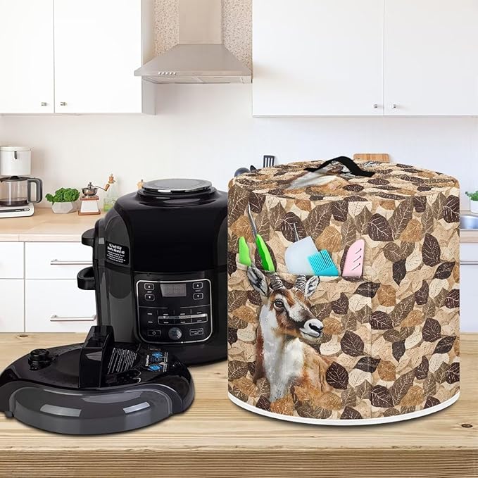 TODIYADDU Retro Leaf Elk Pressure Cooker Cover for Women Trendy Instant Pot Cover with Top Handle and Pocket Kitchen Appliance Cover Dust Cover for 3 Quart Instant Pot and Extra Accessories, M