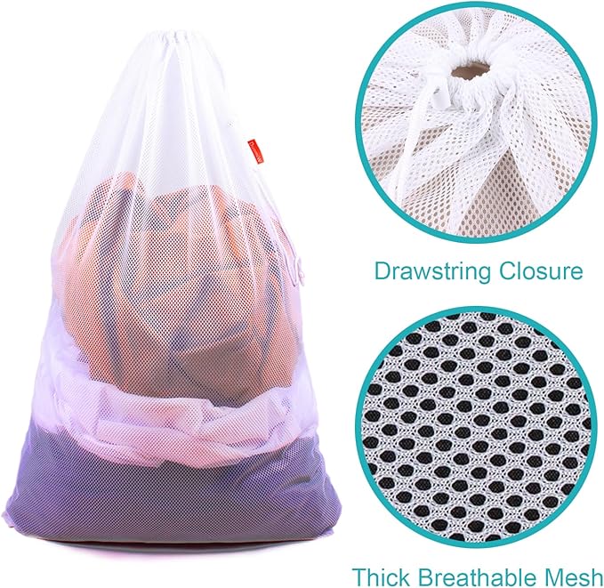 2 Pack Mesh Laundry Bags 24 x 36 Inches Drawstring Bag Black&White - Image 4