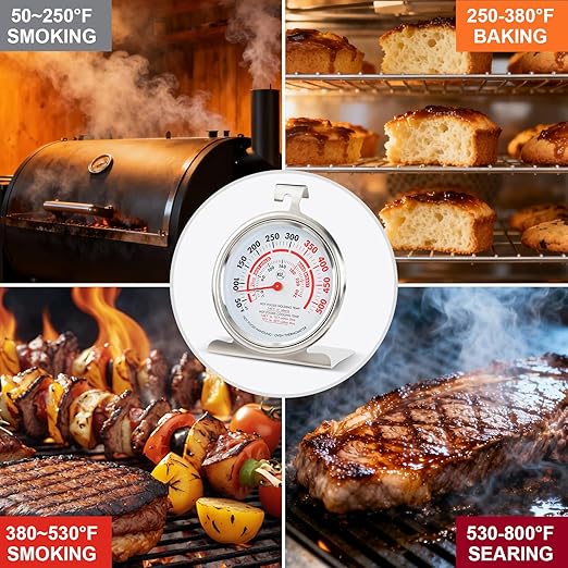 CloudHand Oven Thermometer for Gas/Electric Oven, Oven Temperature Gauge with Hanger&Base, Instant Read Stainless Steel Kitchen Thermometer 20-260°C/50-500°F