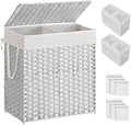 SONGMICS Laundry Hamper with Lid, 110L Double Wicker Basket, 6 Mesh Bags by Unknown