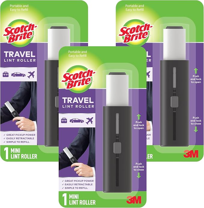 Scotch-Brite Retractable Lint Rollers 3-Pack, Portable Travel-Size Lint Removers by Unknown