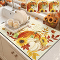 LOKHOM 18"x24" Fall Dish Drying Mat，Autumn Harvest Hello Pumpkin Sunflower | by LOKHOM