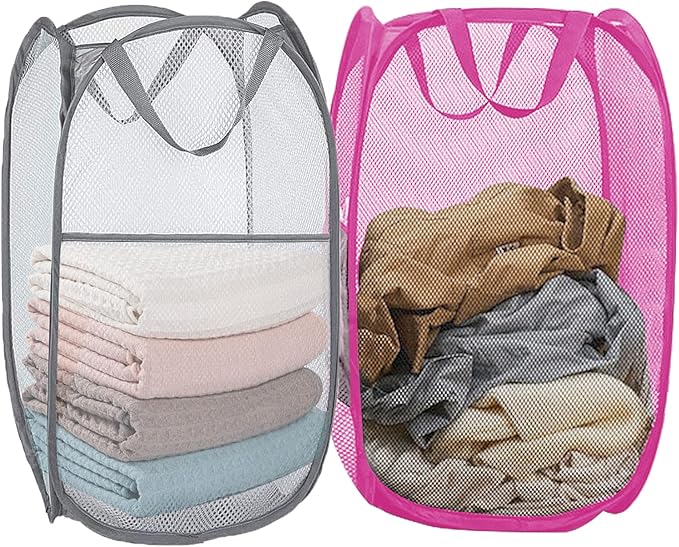 2Pcs Pop Up Laundry Hampers for Cruise Foldable Mesh Laundry Basket by Aplter