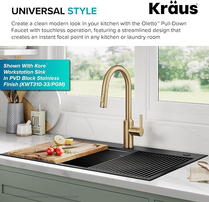 KRAUS Brushed Brass Touchless Pull Down Kitchen Faucet KSF-2830BB | - Image 5