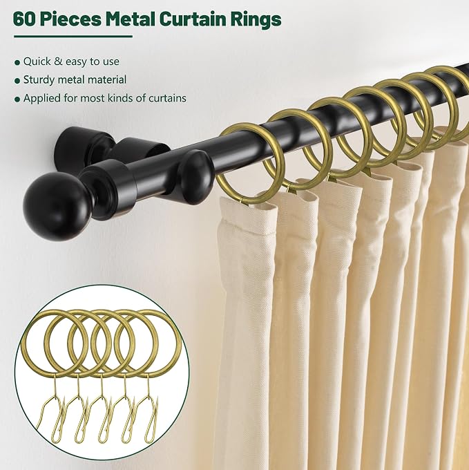 60Pcs 32mm Internal Diameter Curtain Rings and Curtain Drapery Pin Hooks | - Image 5