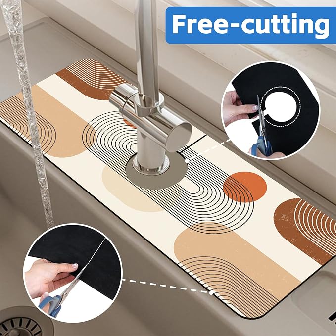 Abstract Minimalistic Geometric Sink Faucet Absorbing Mat Sink Splash Guard - Image 7