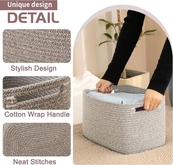 OIAHOMY 4 Pack Storage Baskets for Organizing 24L Cube Storage Bins Grey - Image 2
