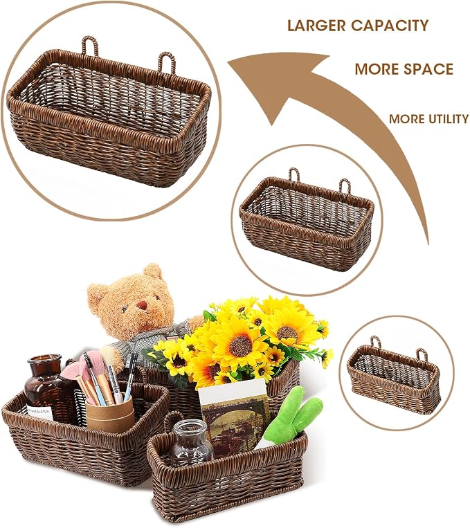 AceList Wall Hanging Basket, Boho Style Hand-Woven Hanging Storage Baskets - Image 4