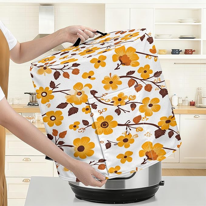 Kitchen Appliance Accessories Dust Cover for 3-6-8 Quart Instant Pot, Pressure Cooker, Air Fryer & Crock Pot,Decorative Appliance Cloth Cover with Top Handle & Storage Pockets (Orange, 6 Quart)