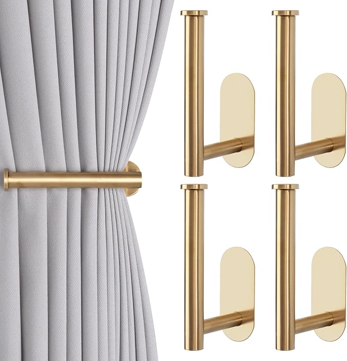 Groleca Adhesive Curtain Holdbacks, Curtain Tiebacks, 4 Pack, Metal Curtain by GROLECA
