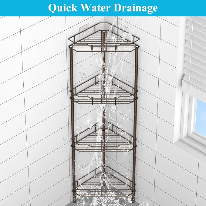 HuggieGems Metal Floor Standing Corner Shower Caddy, 4 Tier - Image 6