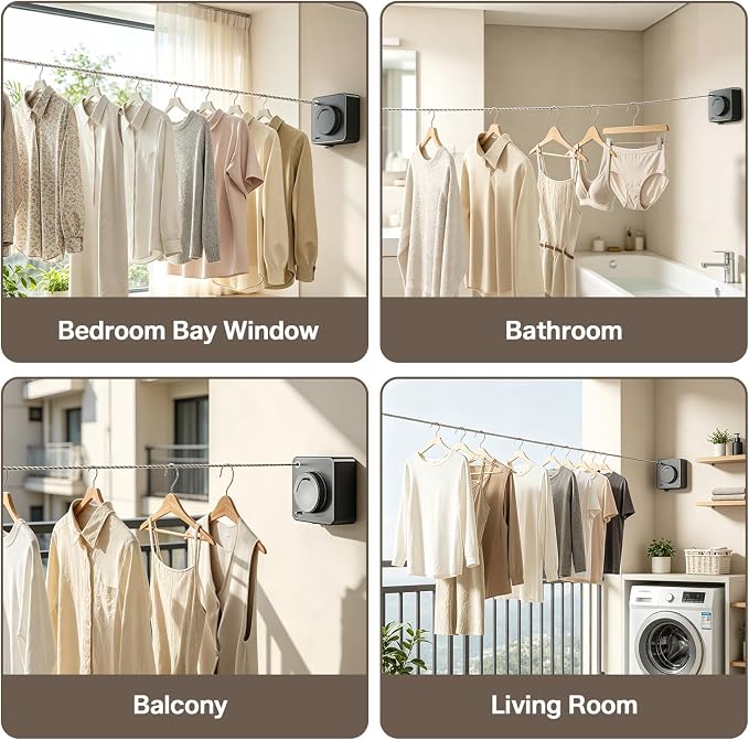 Esoes Retractable Clothesline Indoor & Outdoor, 15.74 Ft Non-Sagging Heavy-Duty - Image 9