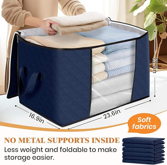 90L Clothes Storage, Foldable Thick Fabric Blanket Storage Bags | Foldable - Image 2