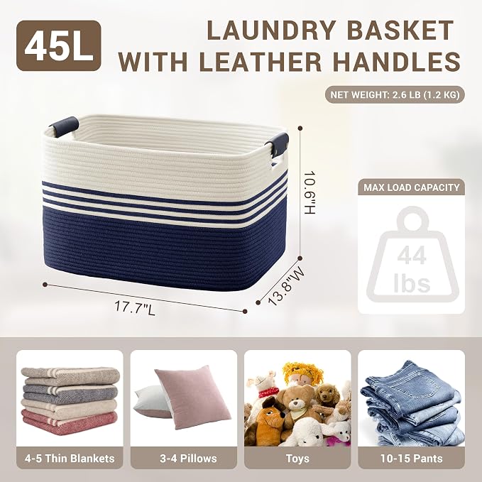 45L Small Woven Laundry Basket Hamper - Image 2