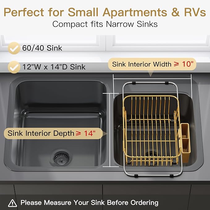 JASIWAY Gold Dish Drying Rack in Sink - Image 3