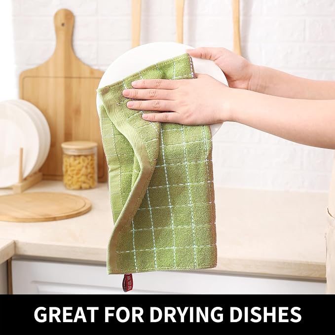 Homaxy 100% Cotton Terry Kitchen Dish Cloths, 12 Pack, Sage Green - Image 5