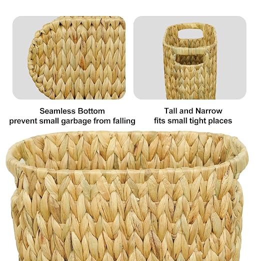 Coeusy Wicker Trash Can, Bathroom Trash Can, Water Hyacinth Wicker Waste Basket - Image 6