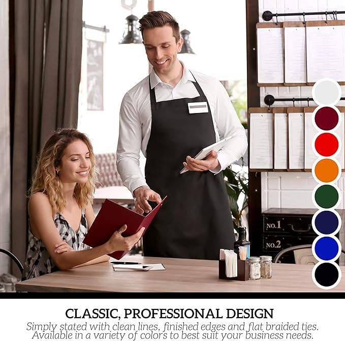 GREEN LIFESTYLE 120 Pack Professional Chef Apron – Grilling Aprons for Men, Waterproof Cooking Apron for BBQ, Work or Restaurant Use, Kitchen Aprons for Women – Red, No Pockets