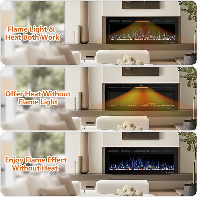 50" WiFi Electric Fireplace Inserts, Recessed and Wall Mounted Fireplace Heater W/Adjustable Flame Color & Brightness, Thermostat, 9H Timer, App and Remote Control, 750/1500W