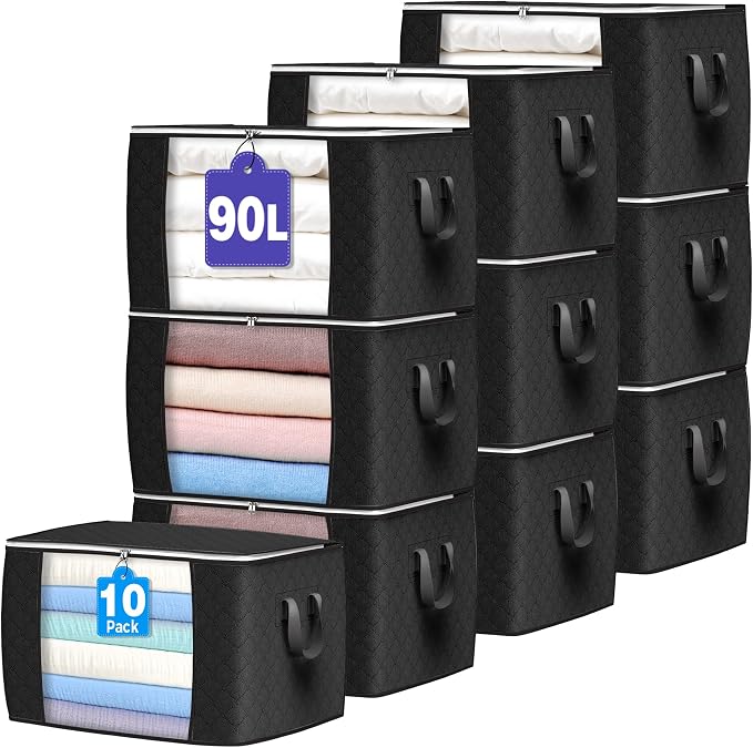 90L Large Storage Bags, 10 Pack Clothes Storage Bins Closet Organizers | by BuddingJoy-BuildaJoyfulLifeforYou