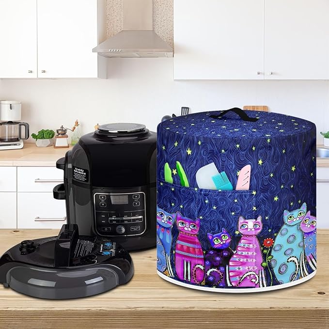 Xoenoiee Starry Night Cats Pattern Pressure Cooker Cover for 8 qt Instant Pot, Kitchen Appliance Dust Cover with Pockets for Rice Cooker Air Fryer Slow Cooker